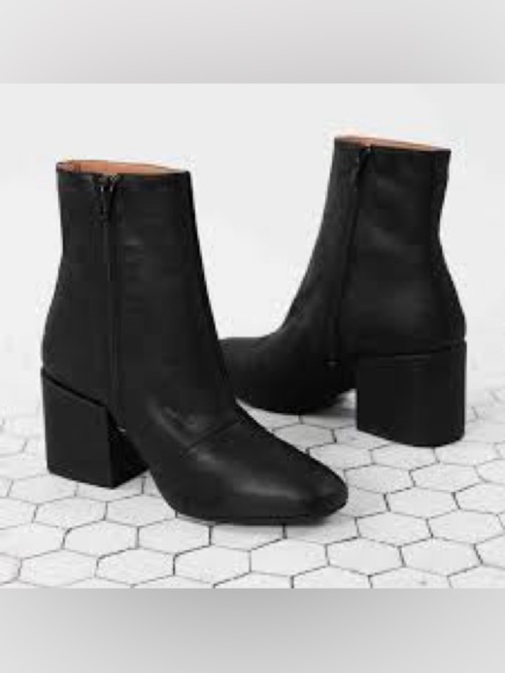 Free People Black Leather Block Heel Ankle Booties
